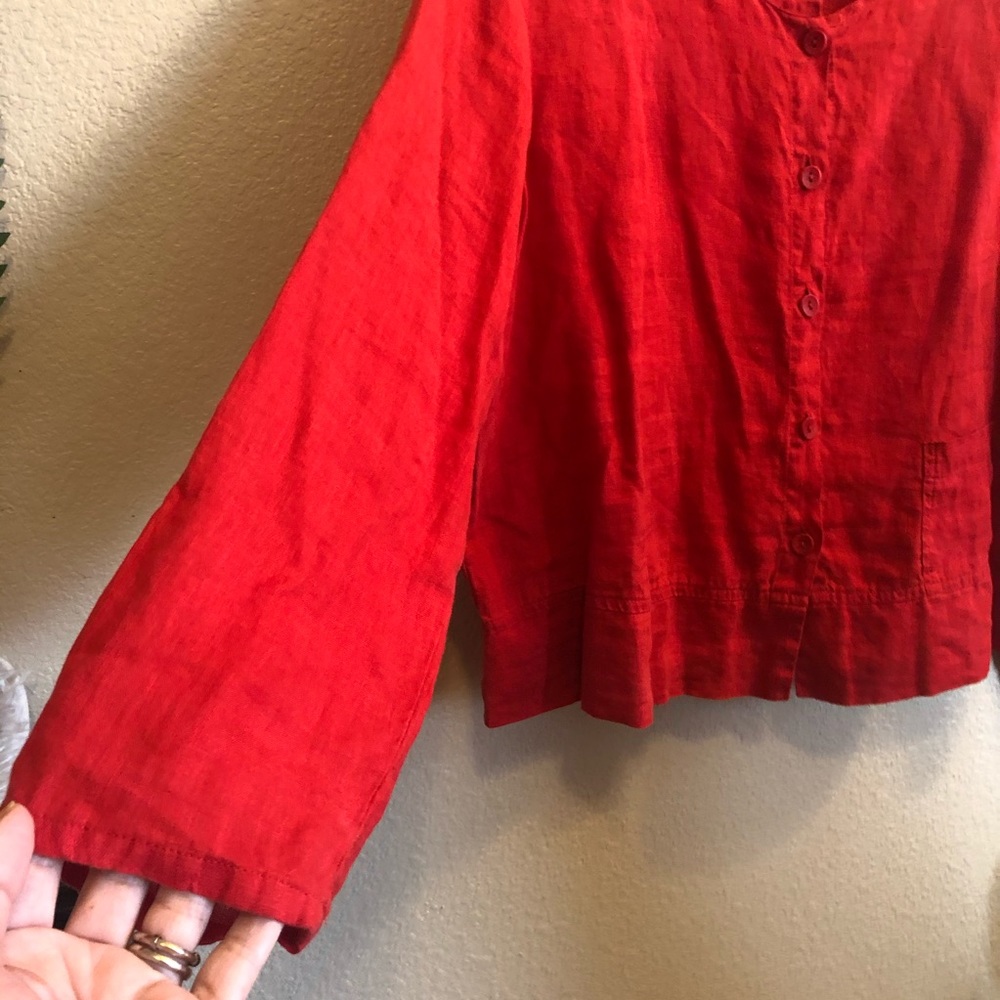 Flax || Button Linen Red Blouse Top - image 5